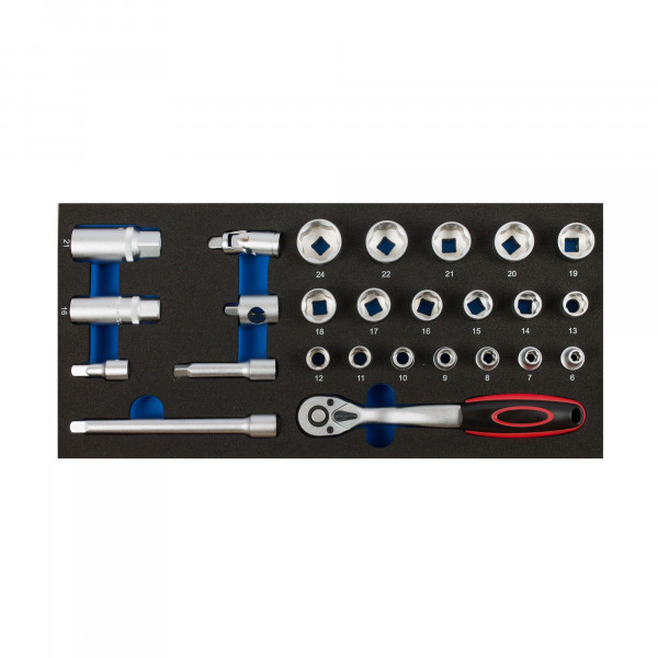 Weichschaumeinlage Steckschlüssel, 3/8&quot;-Antrieb, 26-tlg. für Werkstattwagen