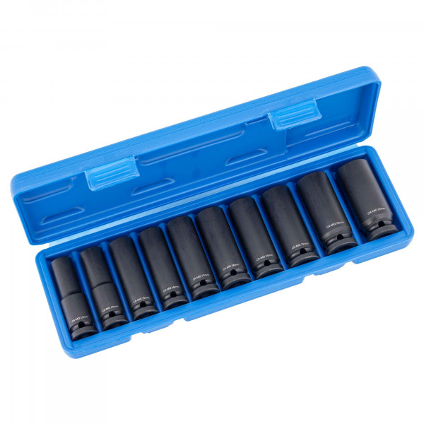 Kraft-Steckschlüssel-Satz, 6-kant, tiefe Ausführung 1/2&quot;, 13-24 mm, 10-tlg.