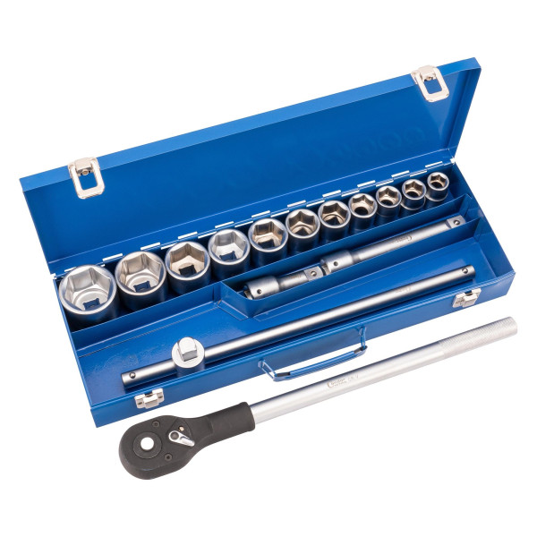 Steckschlüssel-Satz, 3/4-Antrieb, Chrom-Vanadium-Stahl, 15-tlg., 6-kant