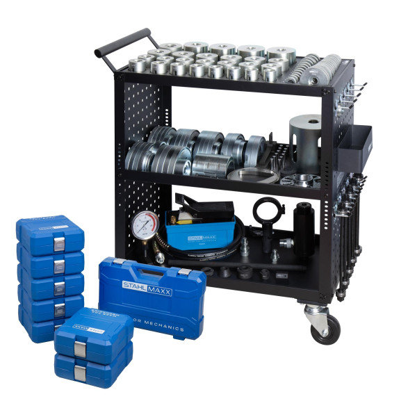 Radlager-Werkzeugsatz 116-tlg, für Buchsen, Kompakt- &amp; Standardlager, inkl. Hydraulik &amp; Servicewagen
