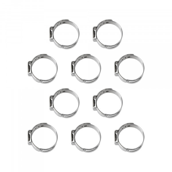 1-Ohr Schlauchschellen, Spannweite 14.6-17.8 mm, Bandbreite 7 mm, Edelstahl W4, mit Einlage, 10 Stk