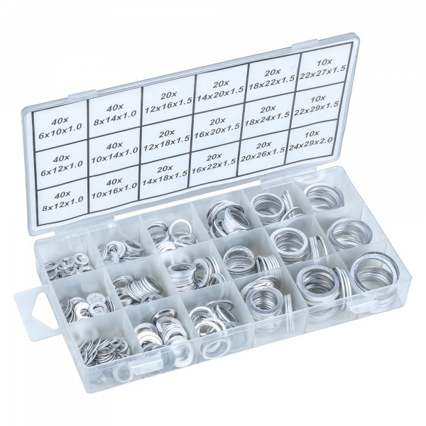 Aluminium-Dichtring-Sortiment, 450-tlg., 18 Größen