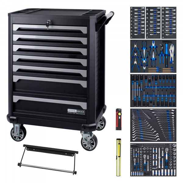 Werkstattwagen mit 342 Werkzeugen, 300 kg Gesamtbelastbarkeit, 40 kg pro Schubfach
