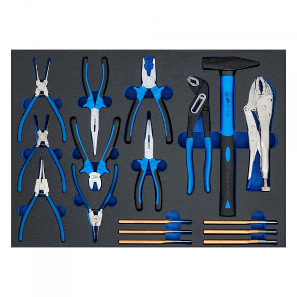 3/3 Werkstattwageneinlage: Hammer-, Zangen-, Splintentreiber-Satz, 17-tlg