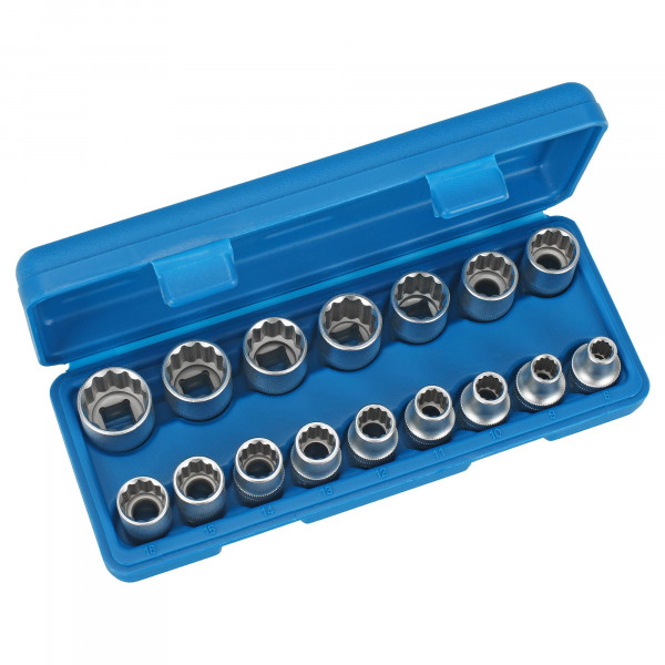 Steckschlüssel Einsätze, 12-kant / Vielzahn, 1/2&quot;, 8-24 mm, 16-tlg.