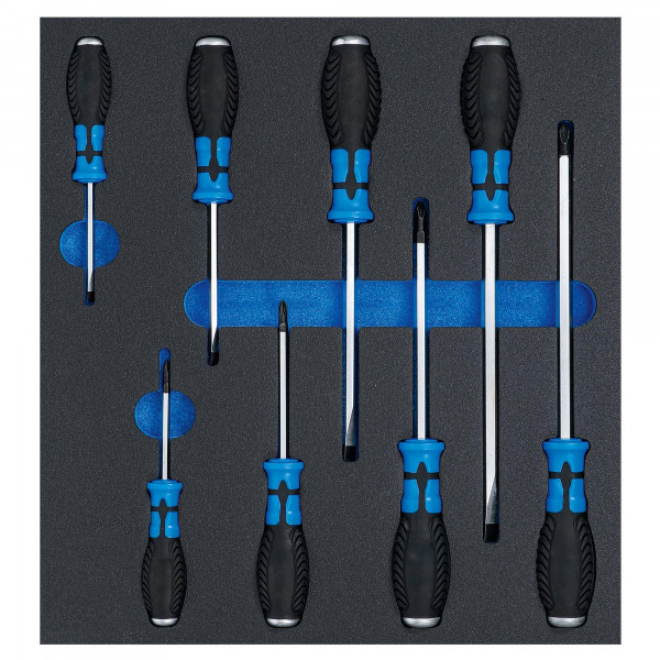 Kreuz- und Schlitz-Schraubendreher, 8-tlg., in 2/3 Schaumstoffeinlage