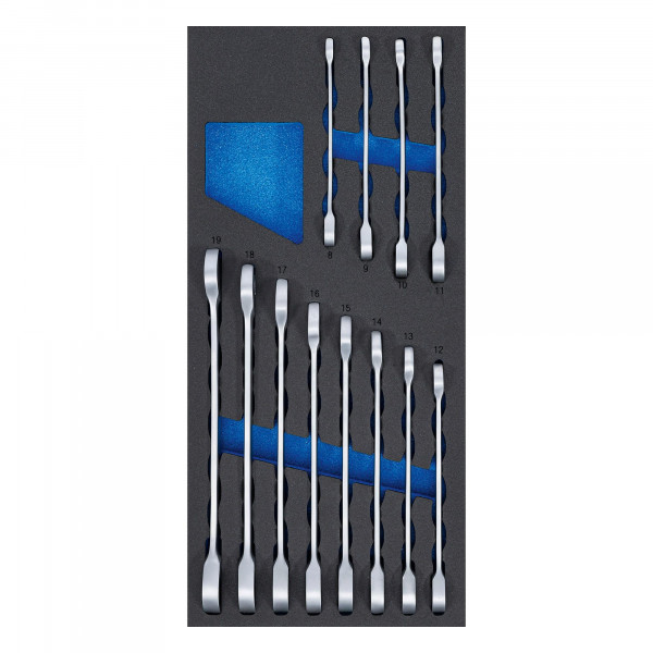 Ratschenring-Maulschlüssel-Satz, 12-teilig, SW 8 – 19 mm, mit 1/3-Werkstatteinlage