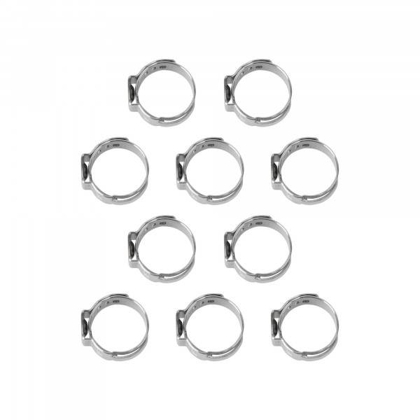 1-Ohr Schlauchschellen, Spannweite 13.7-16.2 mm, Bandbreite 7 mm, Edelstahl W4, mit Einlage, 10 Stk