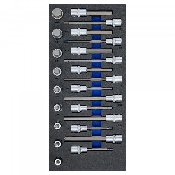 Bit-Einsatz-Satz, Antrieb Innenvier-, sechskant, 24-tlg., 12,5 mm (1/2&quot;), Werkstattwageneinlage 1/3