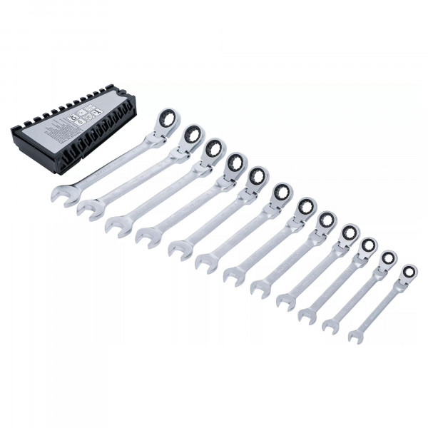 Ratschenring-Maulschlüssel-Satz, abwinkelbar, SW 8 – 19 mm, 12-tlg.