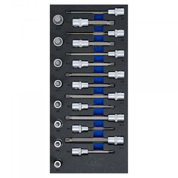 Bit-Satz, Antrieb Innenvierkant, -vielzahn (für XZN), 1/2&quot;, 22-tlg., Werkstattwageneinlage 1/3