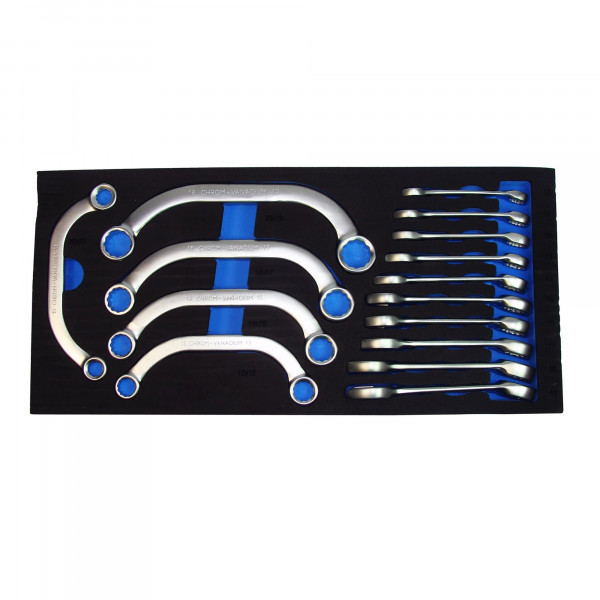 Maulring-Schlüssel und Starter/Blockschlüssel in 2K Weichschaum Einlage, 15-tlg.