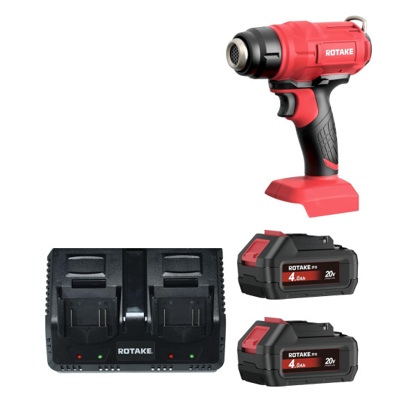 Rotake Akku-Heißluftpistolen-Set 20V, 550°C, 200 L/min, inkl. 2 x 4Ah Akku + Doppel-Ladegerät
