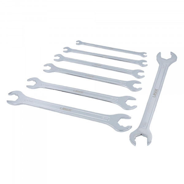 Ratschen-Doppelmaul-, Ratschen-Maul-Schlüssel-Set, 7-tlg., SW 6-19 mm, extra dünn, 65# Carbon Stahl