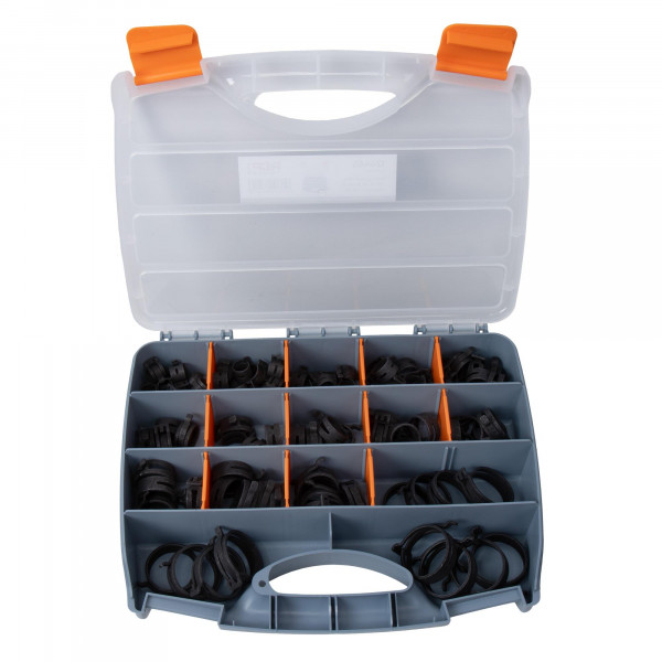 Raumspar-Federbandschellen-Satz, FBS Ø13-49 mm, Bandbreite 12 mm, Federstahl, 112 Stk