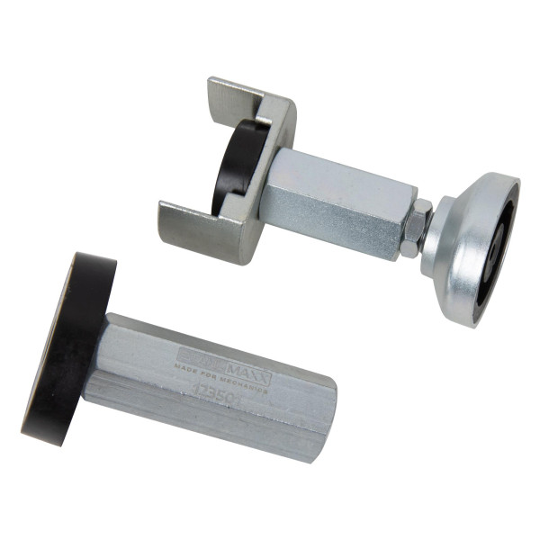 Niederdrücker/Niederhalter zum Absenken von Achse, Quer- und Längslenker an Vorder- und Hinterachse