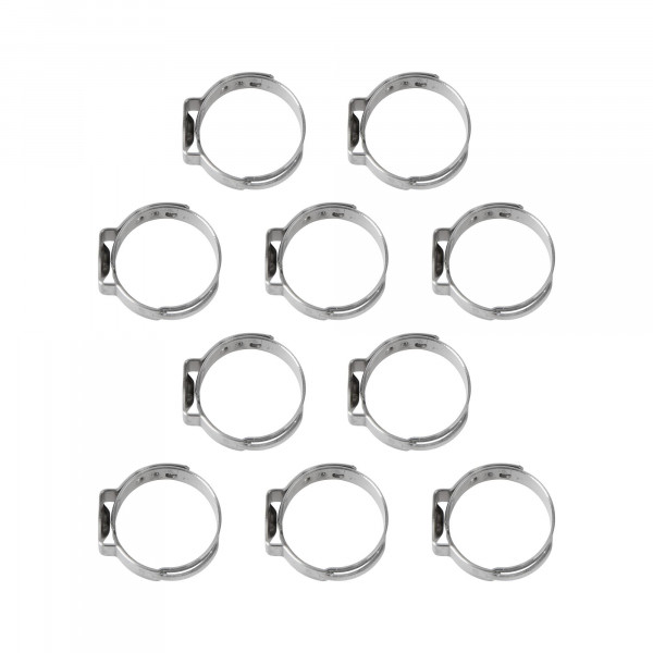 1-Ohr Schlauchschellen, Spannweite 16.0-19.2 mm, Bandbreite 7 mm, Edelstahl W4, mit Einlage, 10 Stk