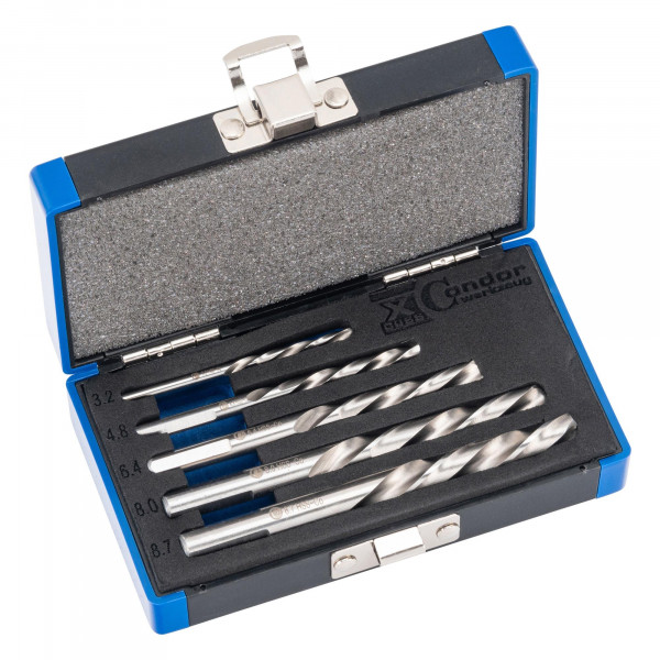 Spiralbohrer-Satz, linksschneidend, HSS-E Cobalt 5%, 5-tlg., 3.2-8.7 mm