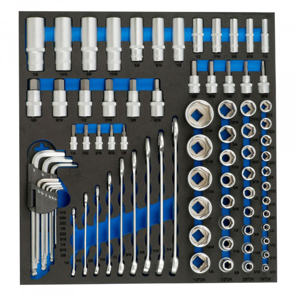 Weichschaumeinlage Zoll-Werkzeug, 1/4+3/8+1/2&quot;-Antrieb, 81-tlg. für Werkstattwagen