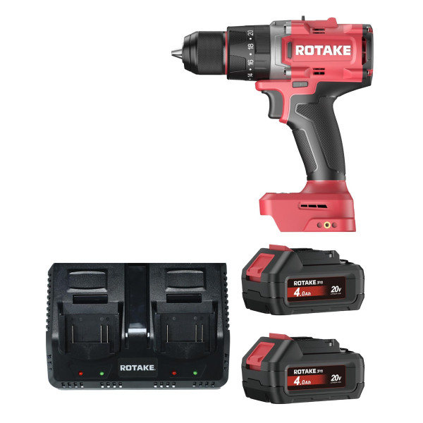 Rotake D2H Akku-Schlagschrauber-Set 20V, 1,5–13mm, 120Nm, 2-Gang, + 2 x 4Ah Akku, 2-fach Ladegerät