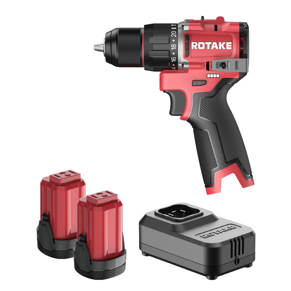 Rotake D11 Kompakt Akkuschrauber-Set 16 V, 60 Nm, 1-13 mm, 2-Gang, inkl. 2 x 2Ah Akku + Ladegerät