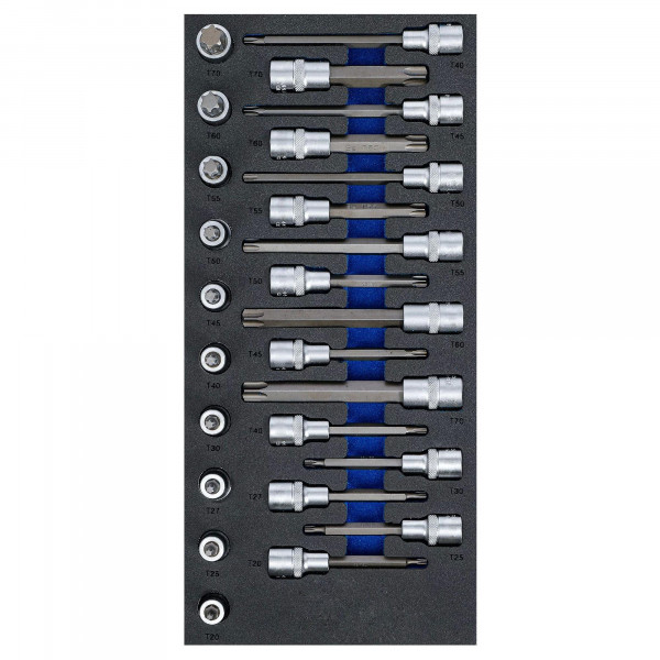 Bit-Einsatz-Satz T-Profil (für Torx), Antrieb Innenvierkant 1/2&quot;, 26-tlg., Werkstattwageneinlage 1/3