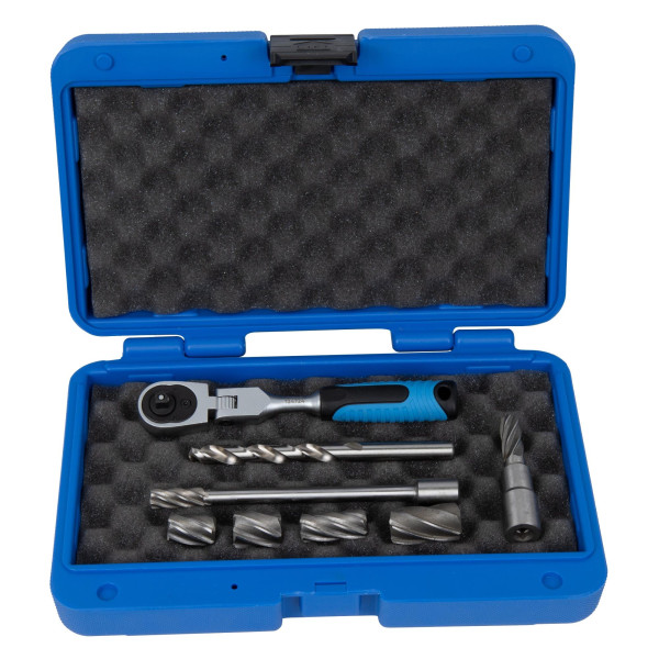 Reibahlen-Satz, 8-tlg., für ABS-Sensorbohrungen, Ø10, 11, 14, 15, 18 mm, inkl. Winkelratsche