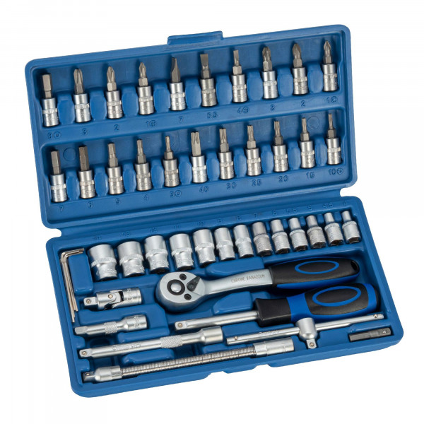 Steckschlüssel-Satz, 46-tlg., 1/4&quot;, 6-kant 4-14 mm