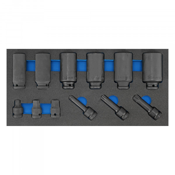 Schaumeinlage Kraftsteckschlüssel-Einsätze 1/3, 12-tlg., 1/2&quot;