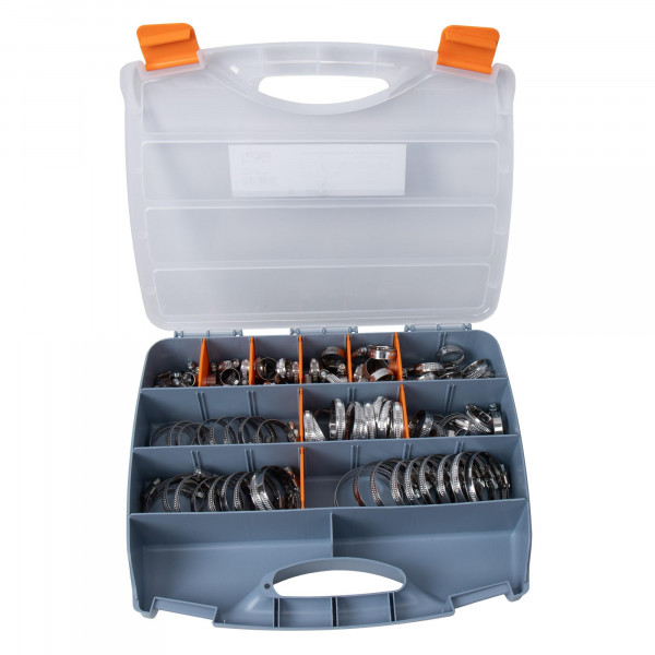 Schlauchschellen-Satz, Spannweite 8-60 mm, Bandbreite 9 mm, Edelstahl W2, 110 Stk