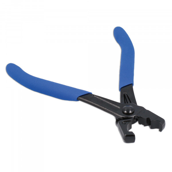 Schlauchklemmenzange für einrastende, arretierbare SBC Federbandschellen, mit Verriegelungsfunktion