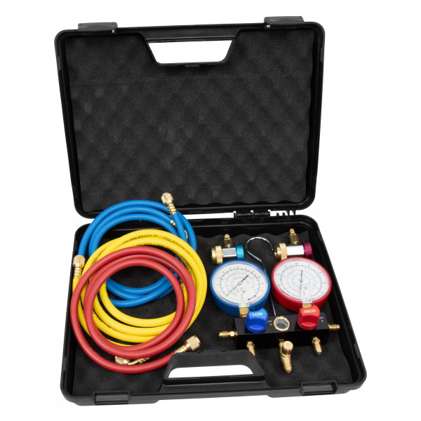 Anschlussarmaturen-Set für R1234YF Klimaanlagen (ohne Druckminderer), zum Prüfen &amp; Befüllen