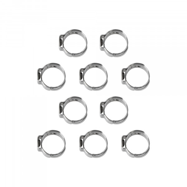 1-Ohr Schlauchschellen, Spannweite 12.3-14.8 mm, Bandbreite 7 mm, Edelstahl W4, mit Einlage, 10 Stk