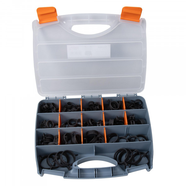 Federbandschellen-Satz, FBS Ø13-49 mm, selbstspannend, Bandbreite 12 mm, Federstahl, 112 Stk