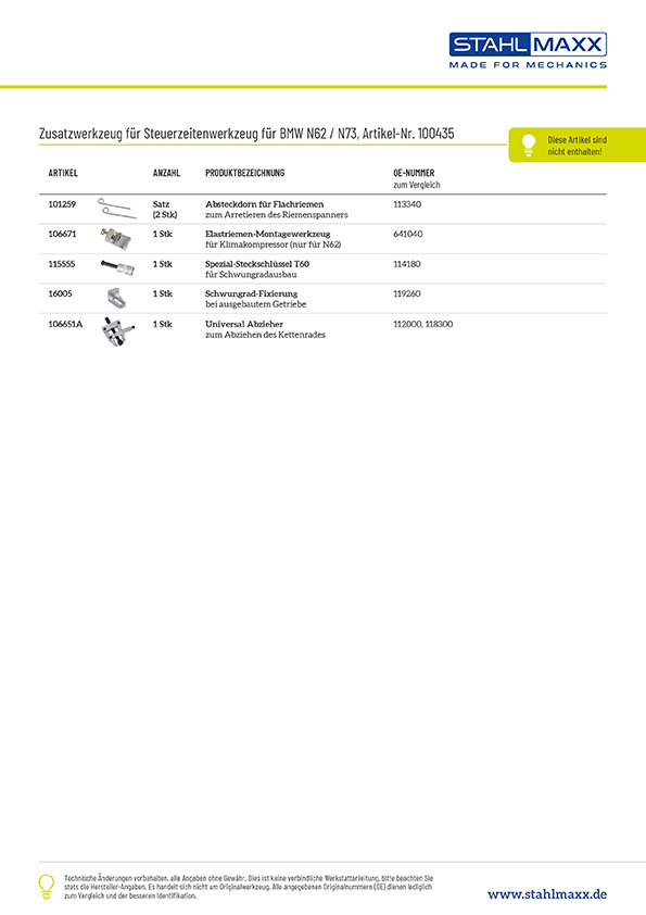 Zusatzwerkzeug Steuerzeiten-Werkzeug BMW N62, N73