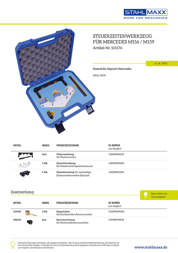 Steuerzeitenwerkzeug Mercedes 6,2L V8 mit Motorcode M156, M159