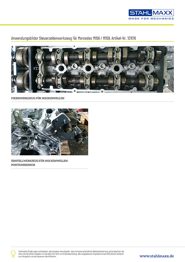 Anwendung Steuerzeitenwerkzeug Mercedes 6,2L V8 mit Motorcode M156, M159