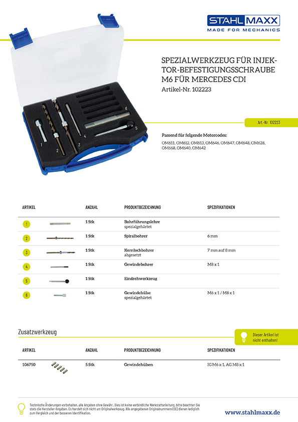 Reparatur Werkzeug Injektor Befestigungsschraube M6 für Mercedes CDI