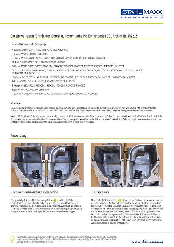 Anwendung Reparatur Werkzeug Injektor Befestigungsschraube M6 für Mercedes CDI