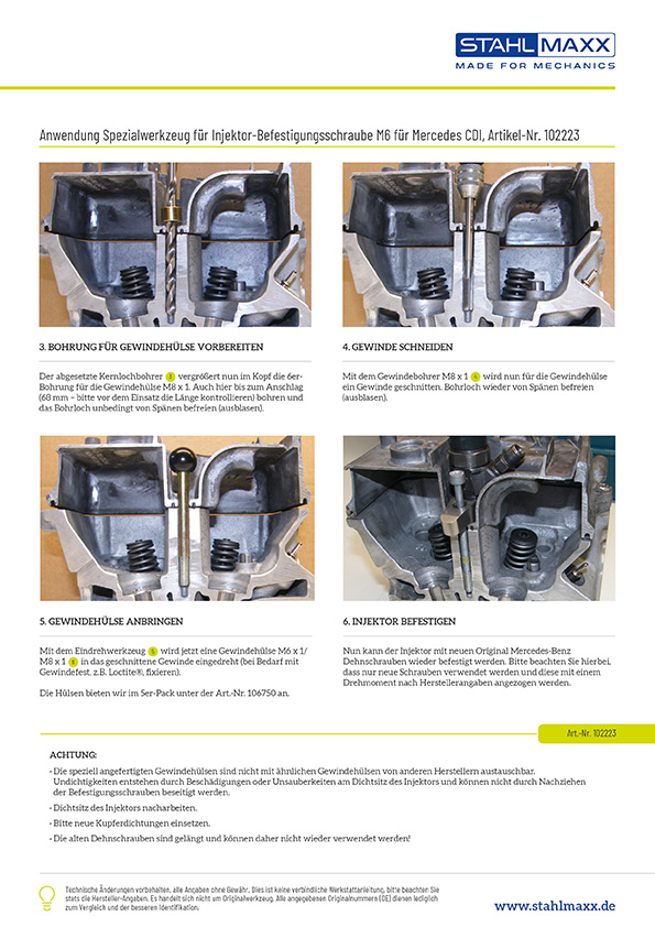 Anwendung Reparatur Werkzeug Injektor Befestigungsschraube M6 für Mercedes CDI