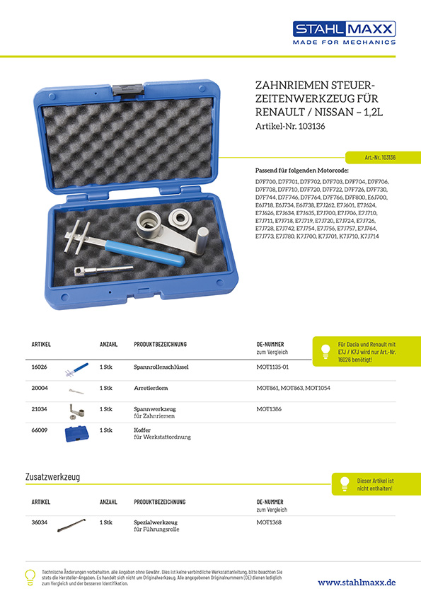 Steuerzeiten-Werkzeug Renault, Nissan 1,2L