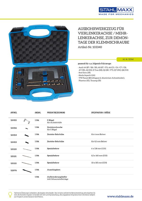Ausbohrwerkzeug für Vierlenkerachse / Mehrlenkerachse, zur Demontage der Klemmschraube, bei VAG