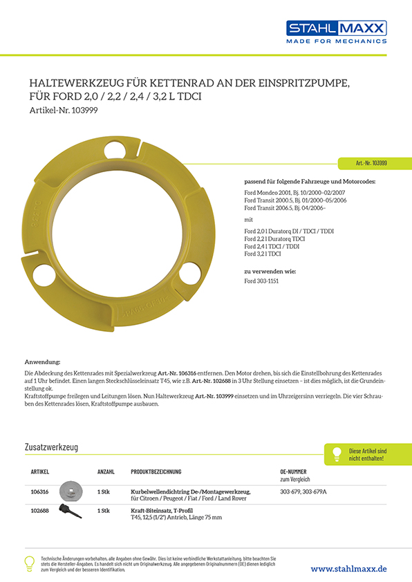 Informationen zu Haltewerkzeug Kettenrad-Einspritzpumpe wie Ford 303-1151