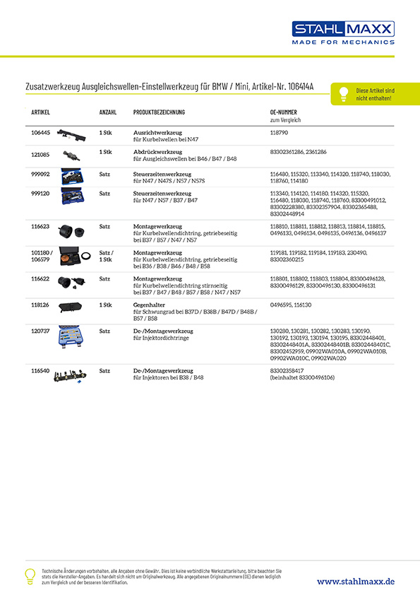 Zusatzwerkzeug Ausgleichswellen-Einstellwerkzeug für BMW Mini B47 B48 N47, wie 2288054, 118750