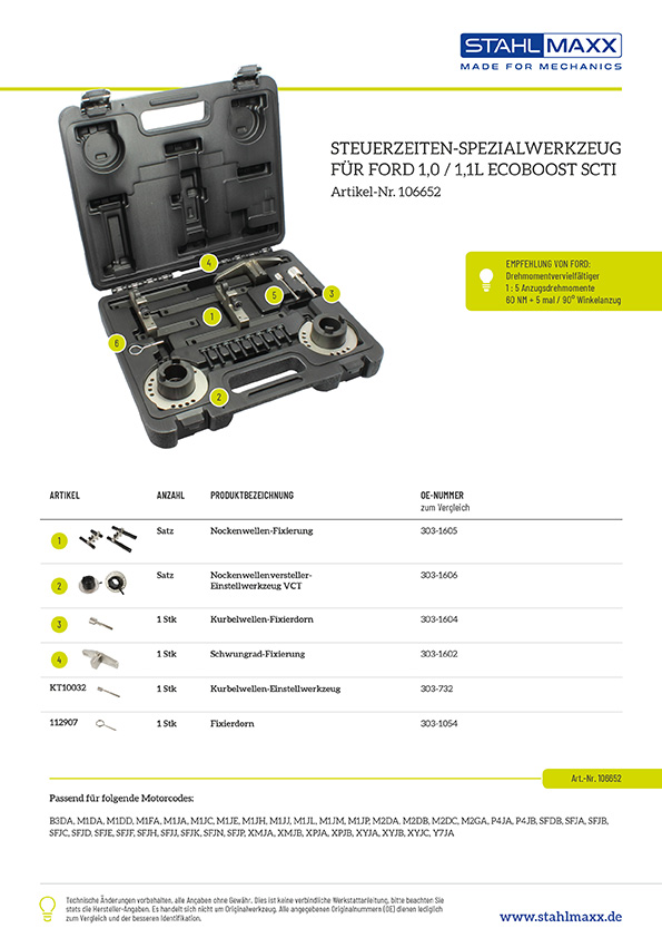 Motor-Einstellwerkzeug Zahnriemen Ford 1.0 EcoBoost ECOnetic VCT