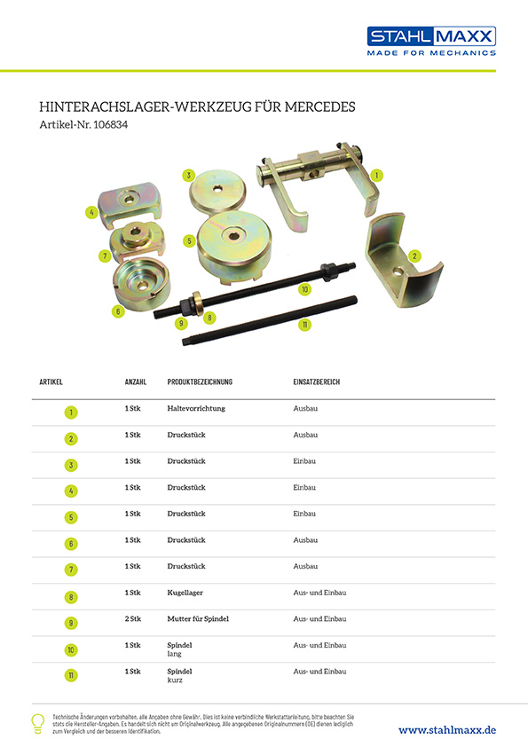 Hinterachslager-Werkzeug Mercedes W204 C204 S204 C218 W212 S212 C207 A207 X204 Typ 231