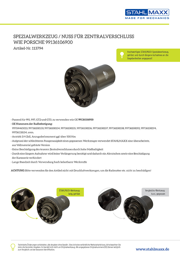 Spezialwerkzeug Zentralverschluss wie Porsche 99136106900