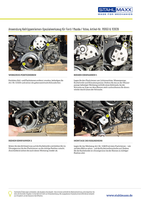 Montage Werkzeug Satz für flexible Keilrippenriemen für Ford Mazda Volvo