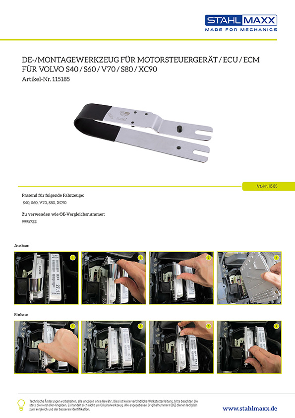 Werkzeug zur De-/ Montage Motorsteuergerät / ECU / ECM Volvo S40 S60 V70 S80 Xc90 wie 9995722