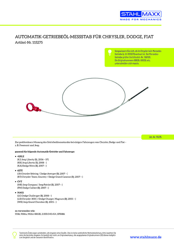 Automatik-Getriebeöl-Messstab für Chrysler, Dodge, Fiat